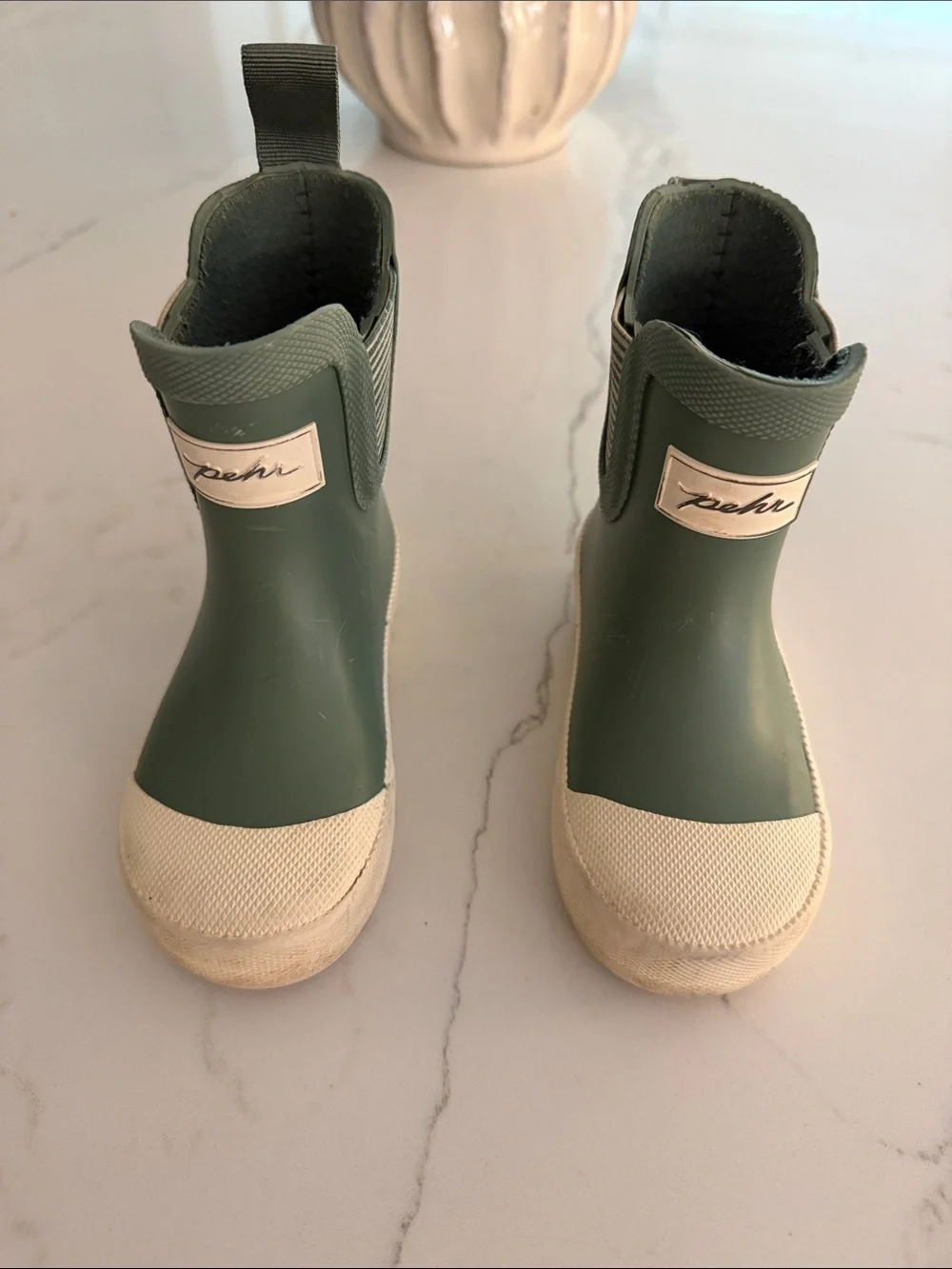 Kids Waterproof Green Rain Boots with Cream Sole